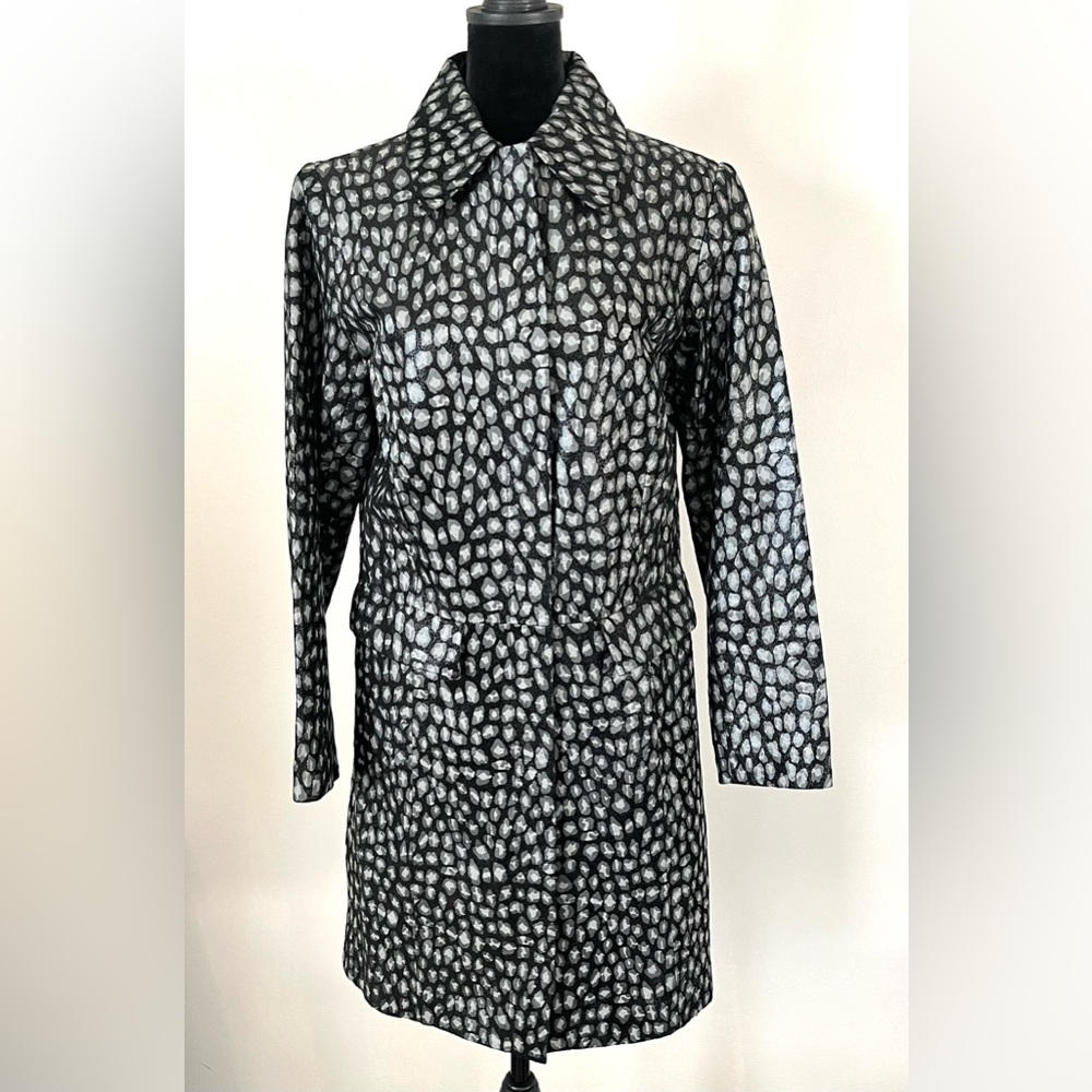 Copper Key Leather Black Gray Leopard  Animal Print Trench Coat Snap Size S/M